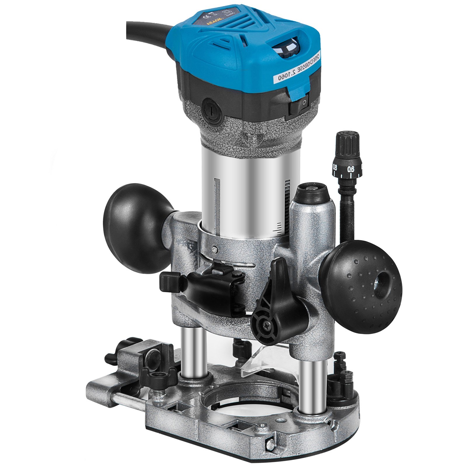 VEVOR 800W Max Torque Variable Speed 30,000RPM Compact Router with Collets 6.4 mm & 9.5 mm 1 x Plunge Base & 1 x Tilt Base 220V