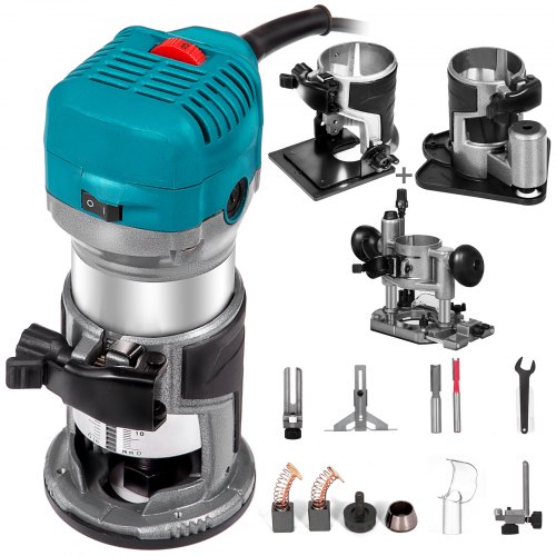 VEVOR 6.5Amp 1-1/4 HP Wood Router Tool Kit Max Torque 30,000RPM Variable Speed Compact Router Kit With Fixed Base, Plunge Base, Tilt Base and Offset Base