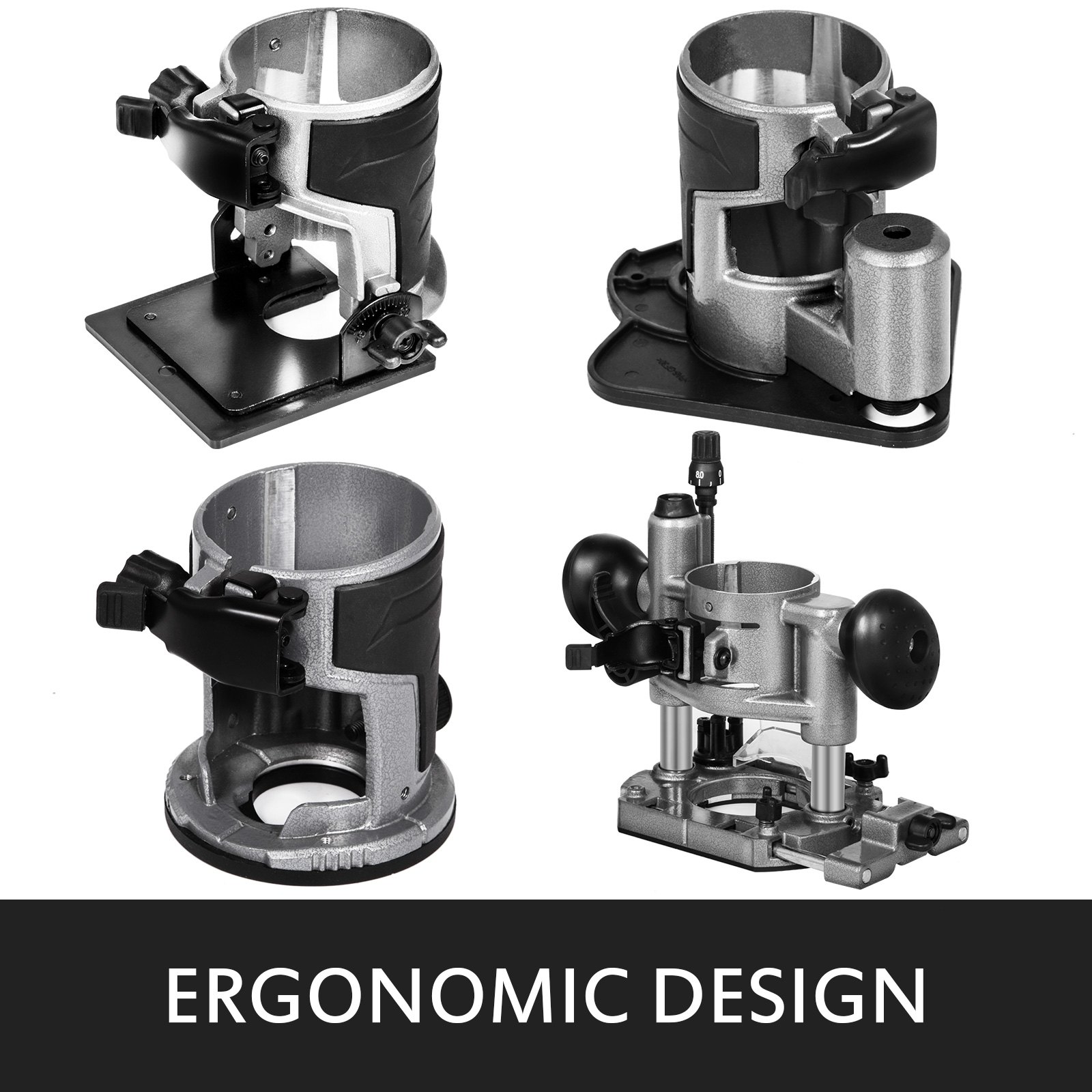 800W Max Torque Variable Speed 30,000RPM Compact Router with Collets 1/4" & 3/8" 1x Plunge Base 1x Tilt Base 1x Offset Base 220V