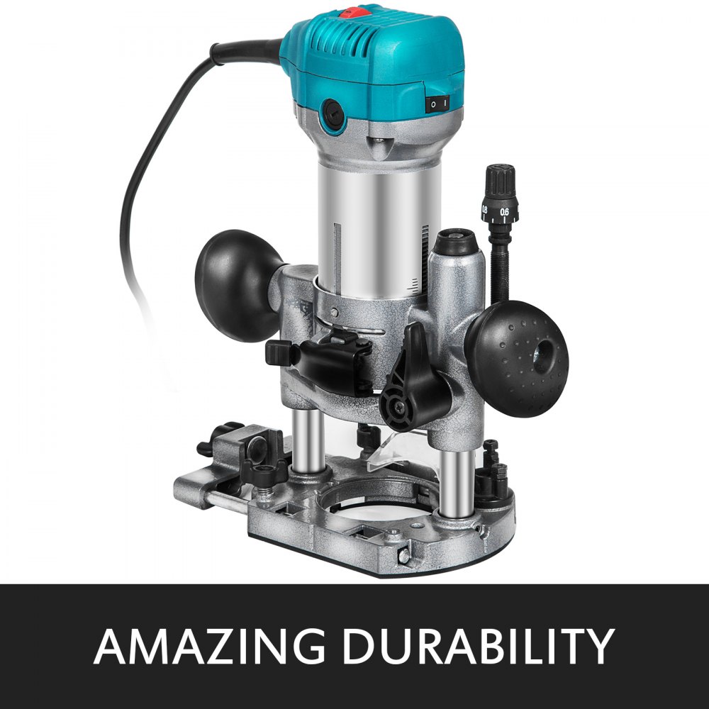 VEVOR Compact Router 1.25HP with Fixed Base and Plunge Base，Variable Speed Wood Router Kit Max Torque 30,000RPM For Woodworking and Furniture Manufacturing