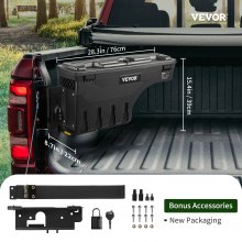 VEVOR Truck Bed-oppbevaringsboks, låsbart lokk, vanntett ABS-verktøykasse med hjulbrønn 6,6 Gal/20 L med passordhengelås, kompatibel med Dodge Ram 1500 2019-2021, førerside, svart