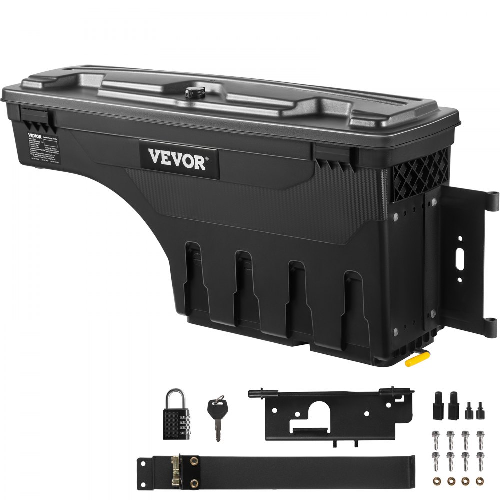 VEVOR Boîte de rangement pour lit de camion, couvercle verrouillable, boîte à outils étanche en ABS 6,6 gal/20 L avec cadenas à mot de passe, compatible avec Dodge Ram 1500 2019-2021, côté passager, noir