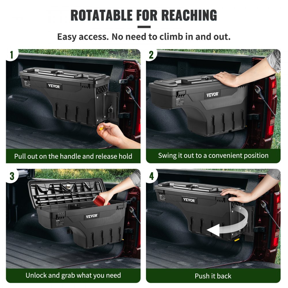 VEVOR Caja de almacenamiento para caja de camioneta, tapa con cerradura, impermeable, ABS, caja de herramientas para hueco de rueda, 20 L (6,6 galones) con candado con contraseña, compatible con Dodge Ram 1500 2019-2021, lado del pasajero, color negro