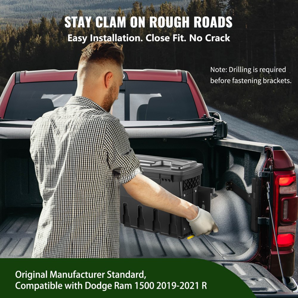 VEVOR Caja de almacenamiento para caja de camioneta, tapa con cerradura, impermeable, ABS, caja de herramientas para hueco de rueda, 20 L (6,6 galones) con candado con contraseña, compatible con Dodge Ram 1500 2019-2021, lado del pasajero, color negro