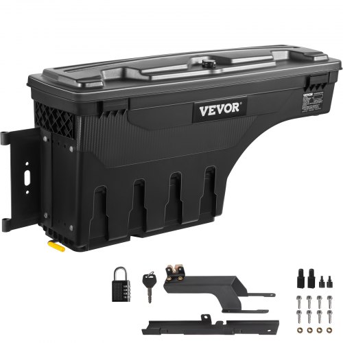 VEVOR Truck Bed Storage Box, Lockable Lid, Waterproof ABS Wheel Well Tool Box 6.6 Gal/20 L with Password Padlock, Compatible with 2015-2020 Ford F150, Driver Side, Black