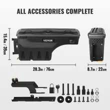VEVOR Truck Bed Storage Box, Lockable Swing Case with Password Padlock, 6.6 Gal/25 L ABS Wheel Well Tool Box, Waterproof and Durable, Compatible with Ford F-150 2015-2021, Drivers Side