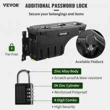 VEVOR Truck Bed Storage Box, Lockable Lid, Waterproof ABS Wheel Well Tool Box 6.6 Gal/20 L with Password Padlock, Compatible with Super Duty 2017-2021, Driver Side, Black