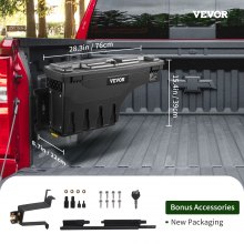 VEVOR Boîte de rangement pour lit de camion, couvercle verrouillable, boîte à outils étanche en ABS 20 L, compatible avec Chevrolet Silverado 1500 GMC Sierra 1500 2019-2021, côté conducteur, noir