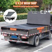 VEVOR Dump Truck Mesh Tarp, 5 x 14 ft, PVC Coated Black Heavy Duty Cover with 5.5" 18oz Double Pocket, Brass Grommets, Reinforced Double Needle Stitch Webbing Fits Manual or Electric Dump Truck System
