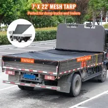 VEVOR Dump Truck Mesh Tarp, 7 x 22 ft, PVC Coated Black Heavy Duty Cover with 5.5" 18oz Double Pocket, Brass Grommets, Reinforced Double Needle Stitch Webbing Fits Manual or Electric Dump Truck System