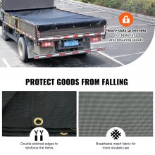 VEVOR Dump Truck Mesh -tasku, 8 x 18 jalkaa, PVC-pinnoitettu musta Heavy Duty -suojus, 5,5" 18 unssin kaksitasku, messinkiläpiviennit, vahvistettu kaksinkertainen neulaommelnauha sopii manuaaliseen tai sähköiseen kippiautojärjestelmään