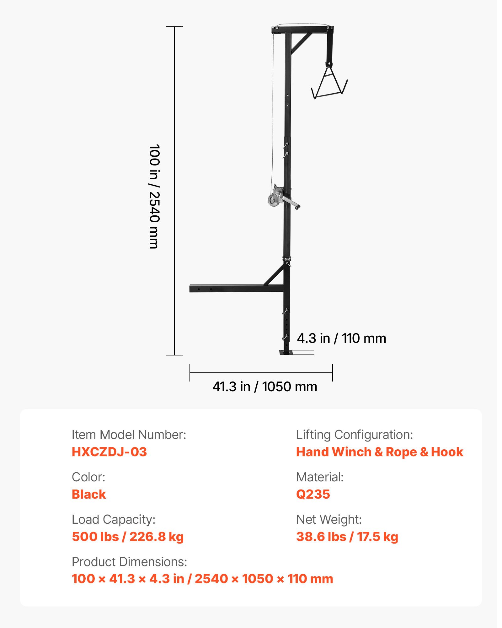VEVOR Truck Hitch Game Hoist 226.8 kg Hunting Deer Hoist with 2-inch Receiver