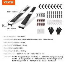 VEVOR Running Boards, 6" Step Bars Compatible with 2007-2018 Chevy Silverado/GMC Sierra 1500 Crew Cab/2019 2500HD 3500HD 1500 LD, 201 Stainless Steel Side Steps Nerf Bars, 500LBS Capacity, 2 Piece