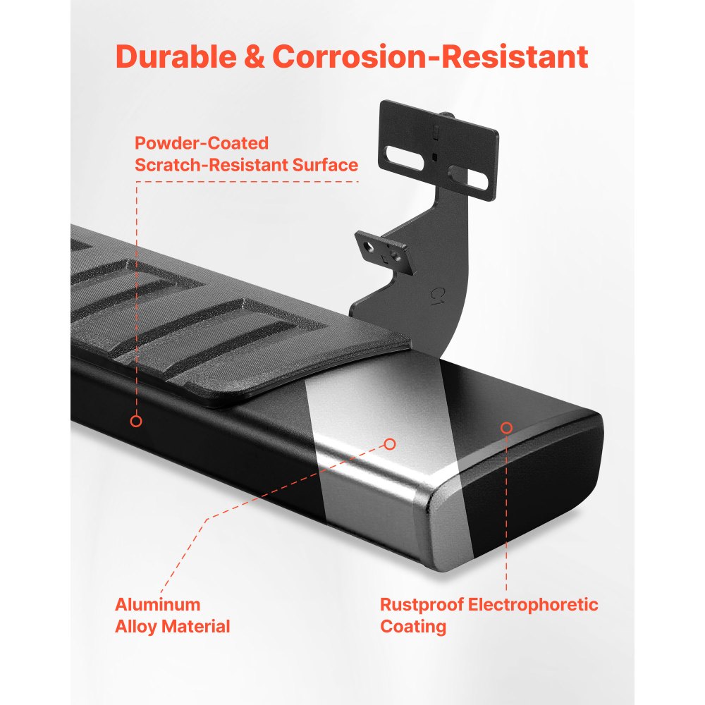 VEVOR Running Boards, 6 Inches Side Steps Compatible with 2009-2018 Dodge Ram 1500 Crew Cab, 2010-2025 Dodge Ram 2500 3500 Crew Cab(Not Fit 2019-2025 Ram 1500 New Body), Black Textured Aluminum Alloy Nerf Bars, 500 lbs Load Capacity