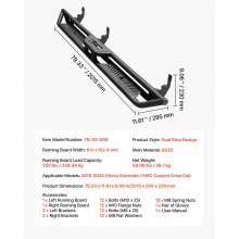 VEVOR Running Boards, 6 Inches Side Steps Compatible with 2015-2025 Chevy Colorado/GMC Canyon Crew Cab, Black Carbon Steel Nerf Bars, 550 lbs Load Capacity, Non-Slip Hollow Surface Rustproof Coating