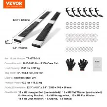 VEVOR Running Boards 6" Step Bars Fit 2015-2023 Ford F150-Crew Cab 500 LBS 2 PCS