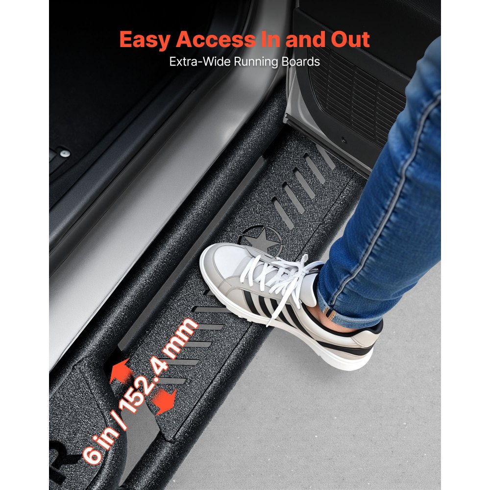 VEVOR Running Boards, 6 Inches Side Steps Compatible with 2015-2025 Ford F150 SuperCrew Cab, 2017-2025 Ford F150 SuperCrew Cab, Black Carbon Steel Nerf Bars, 550 lbs Load Capacity, Non-Slip Surface