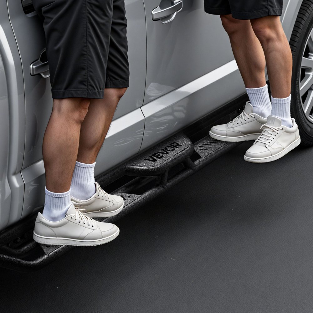 VEVOR Running Boards, 6 Inches Side Steps Compatible with 2015-2025 Ford F150 SuperCrew Cab, 2017-2025 Ford F150 SuperCrew Cab, Black Carbon Steel Nerf Bars, 550 lbs Load Capacity, Non-Slip Surface
