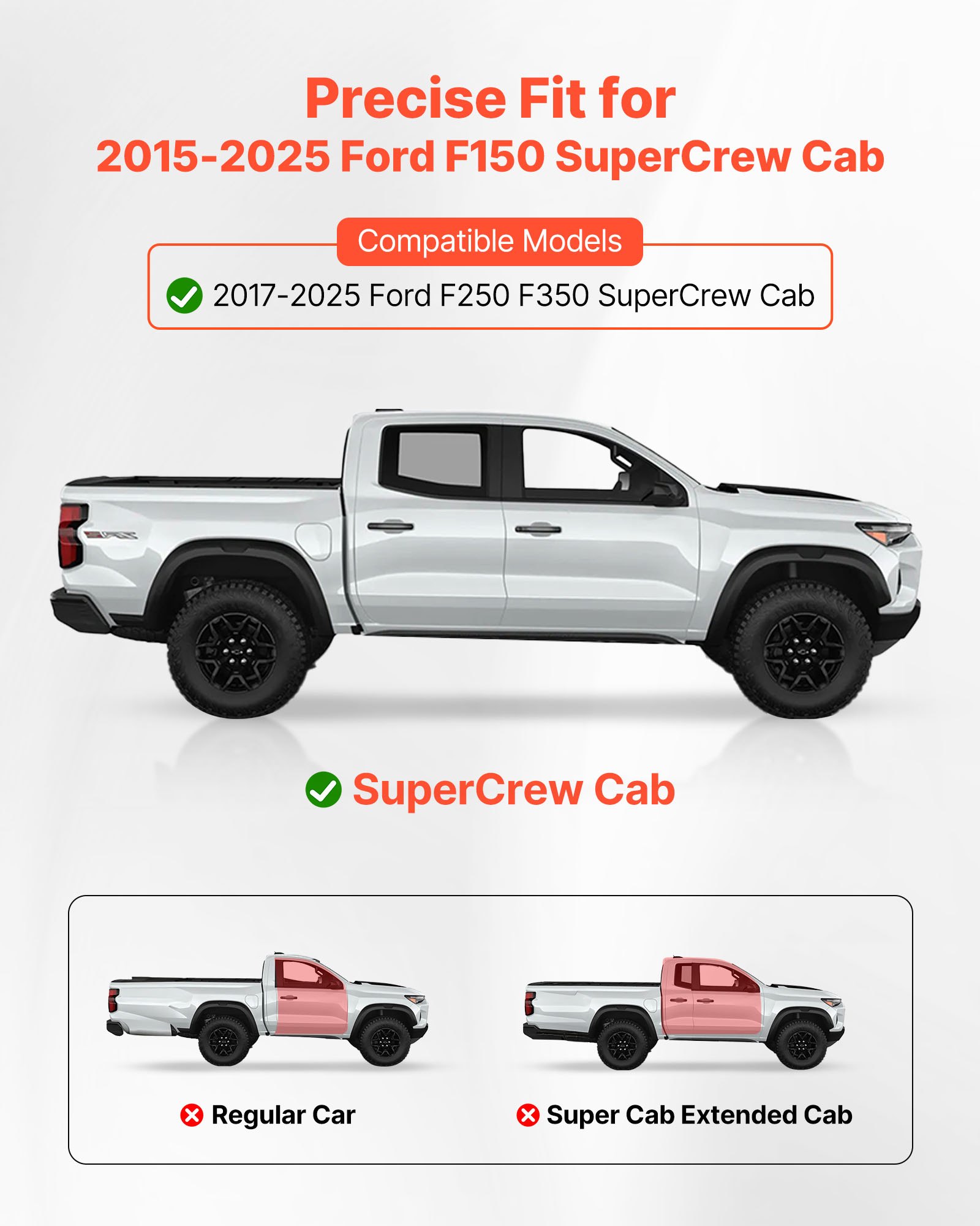 VEVOR Running Boards, 6 Inches Side Steps Compatible with 2015-2025 Ford F150 SuperCrew Cab, 2017-2025 Ford F150 SuperCrew Cab, Black Carbon Steel Nerf Bars, 550 lbs Load Capacity, Non-Slip Surface