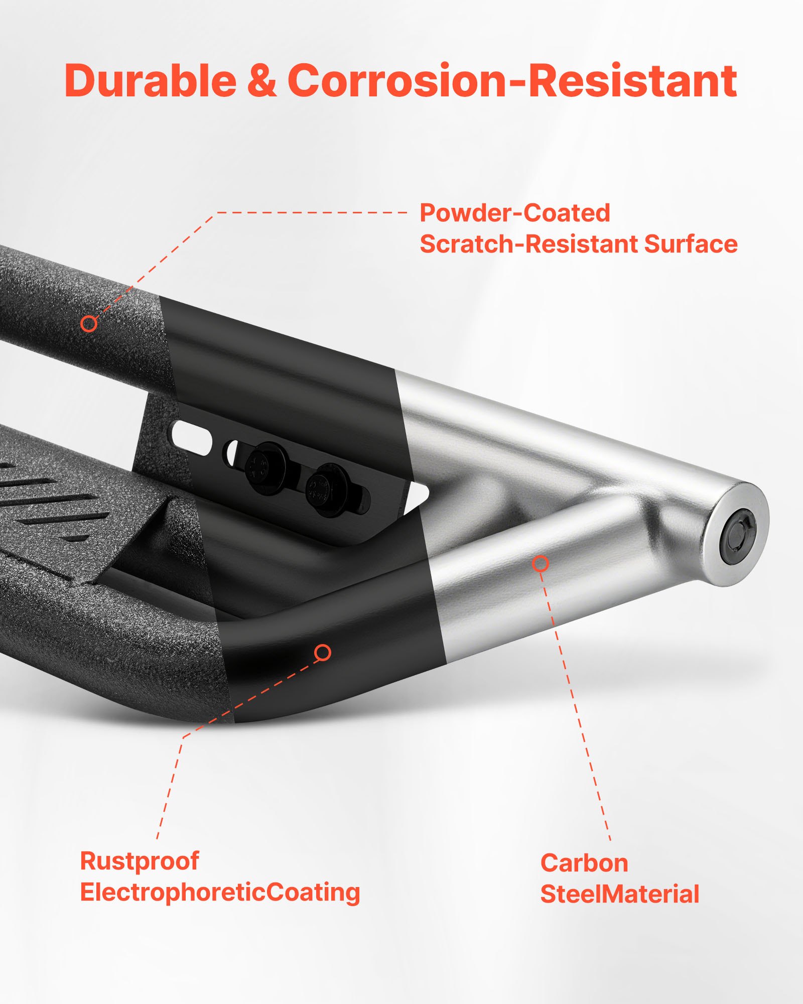 VEVOR Running Boards, 6 Inches Side Steps Compatible with 2015-2025 Ford F150 SuperCrew Cab, 2017-2025 Ford F150 SuperCrew Cab, Black Carbon Steel Nerf Bars, 550 lbs Load Capacity, Non-Slip Surface