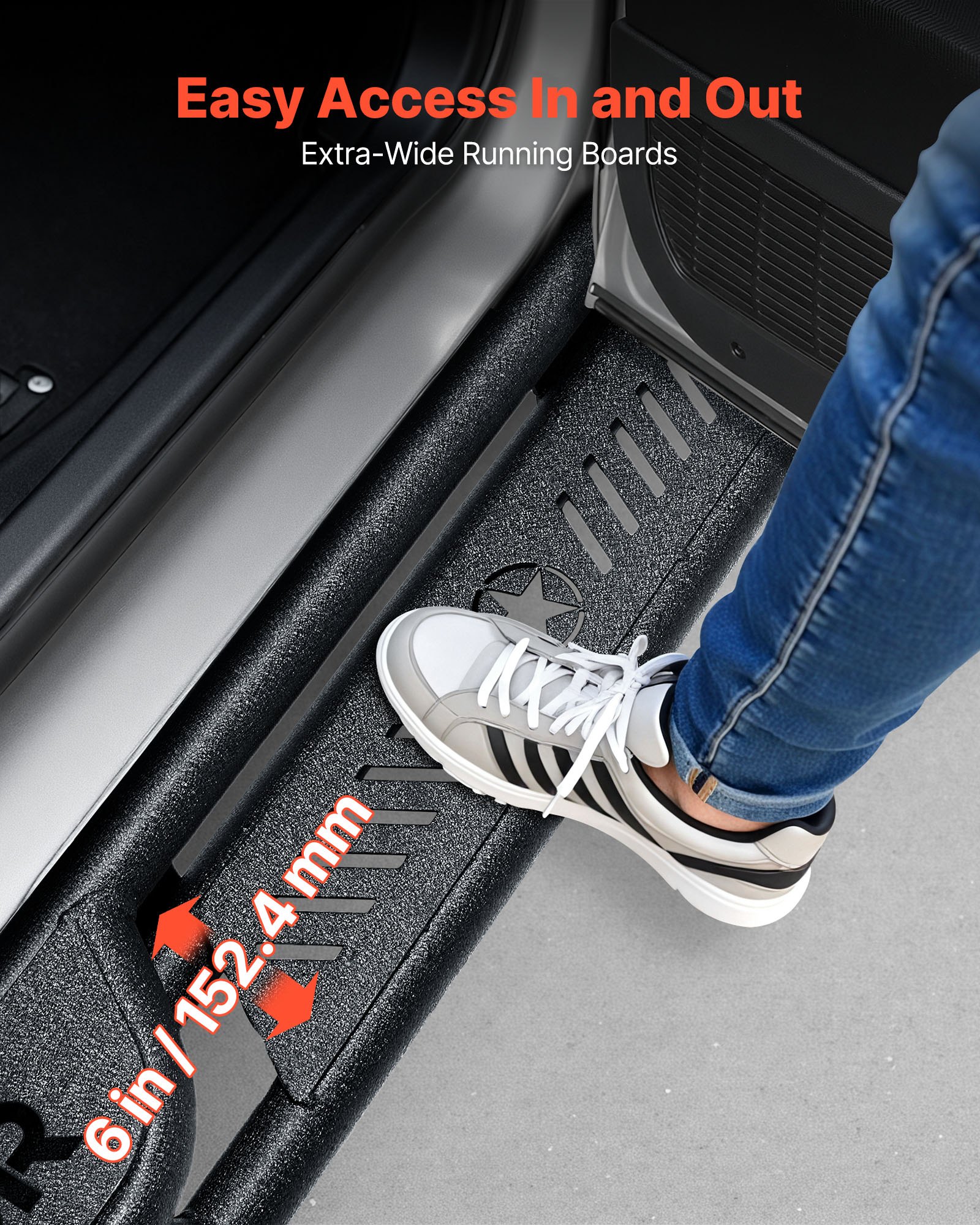 VEVOR Running Boards, 6 Inches Side Steps Compatible with 2015-2025 Ford F150 SuperCrew Cab, 2017-2025 Ford F150 SuperCrew Cab, Black Carbon Steel Nerf Bars, 550 lbs Load Capacity, Non-Slip Surface