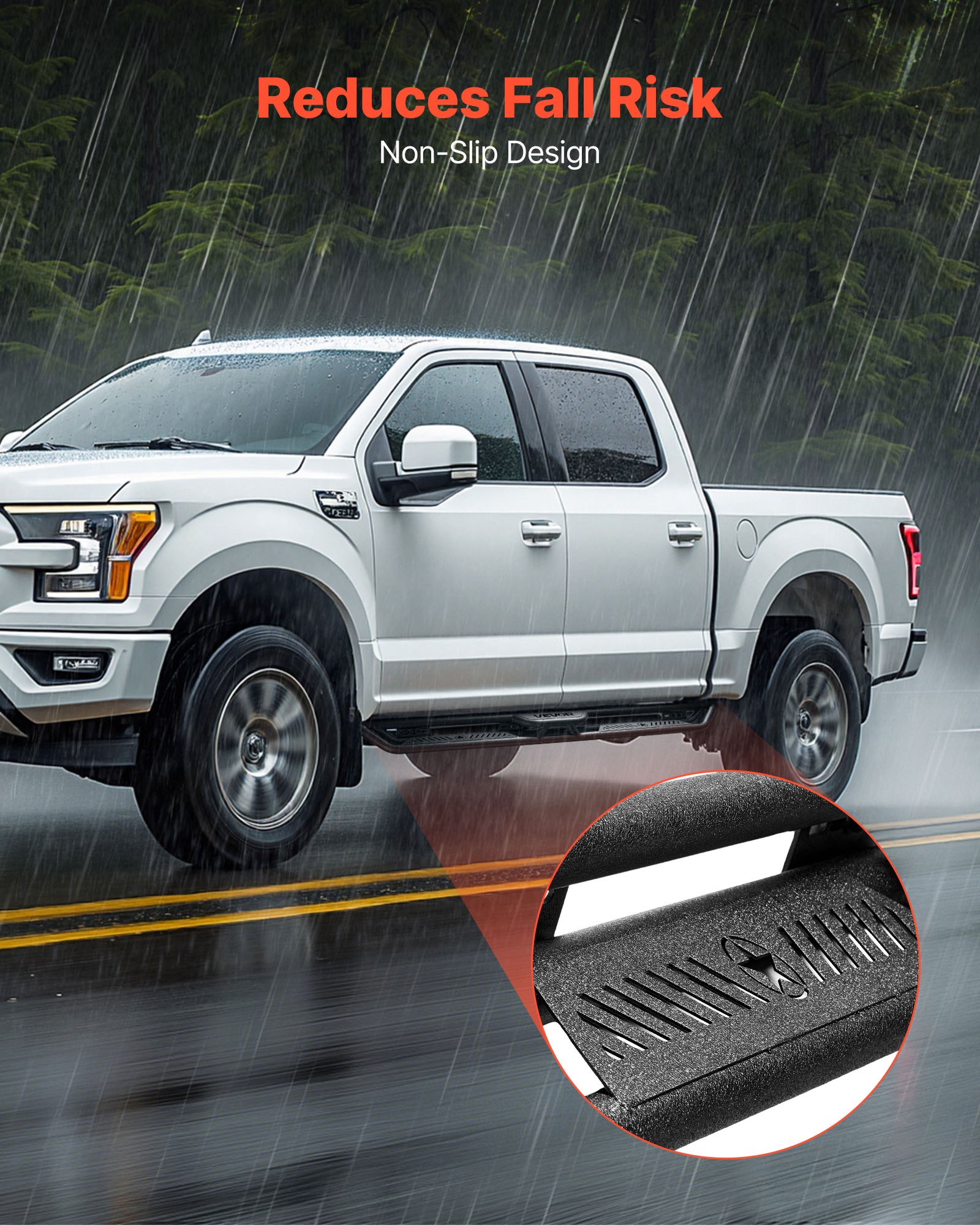 VEVOR Running Boards, 6 Inches Side Steps Compatible with 2015-2025 Ford F150 SuperCrew Cab, 2017-2025 Ford F150 SuperCrew Cab, Black Carbon Steel Nerf Bars, 550 lbs Load Capacity, Non-Slip Surface