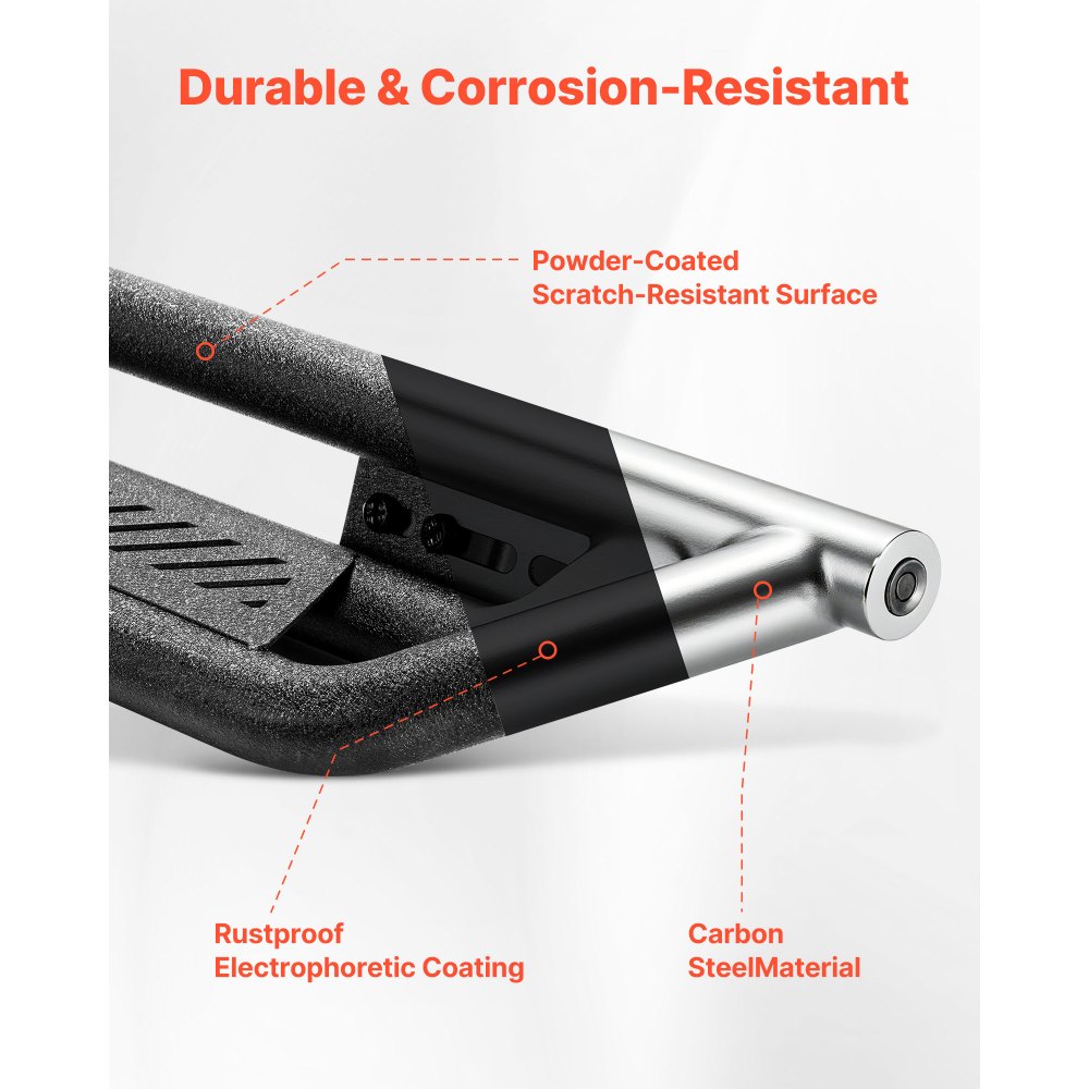 VEVOR Running Boards, 6 Inches Side Steps Compatible with 2019-2025 Chevy Silverado/GMC Sierra 1500 Crew Cab, 2020-2025 Chevy Silverado/GMC Sierra 2500HD 3500HD Crew Cab, Black Carbon Steel Nerf Bars