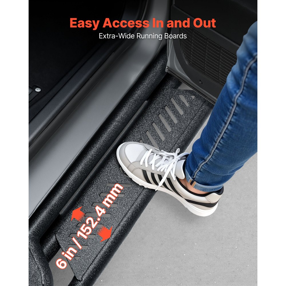 VEVOR Running Boards, 6 Inches Side Steps Compatible with 2019-2025 Chevy Silverado/GMC Sierra 1500 Crew Cab, 2020-2025 Chevy Silverado/GMC Sierra 2500HD 3500HD Crew Cab, Black Carbon Steel Nerf Bars