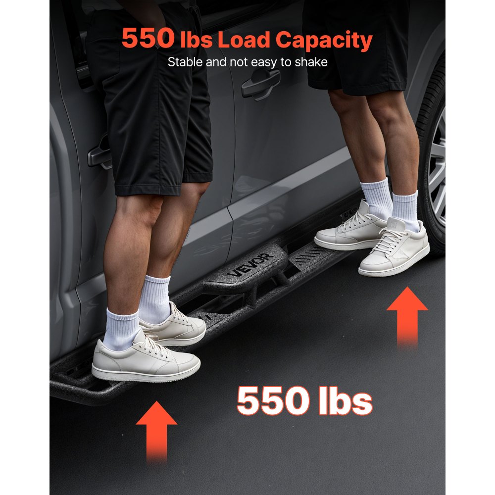 VEVOR Running Boards, 6 Inches Side Steps Compatible with 2019-2025 Chevy Silverado/GMC Sierra 1500 Crew Cab, 2020-2025 Chevy Silverado/GMC Sierra 2500HD 3500HD Crew Cab, Black Carbon Steel Nerf Bars