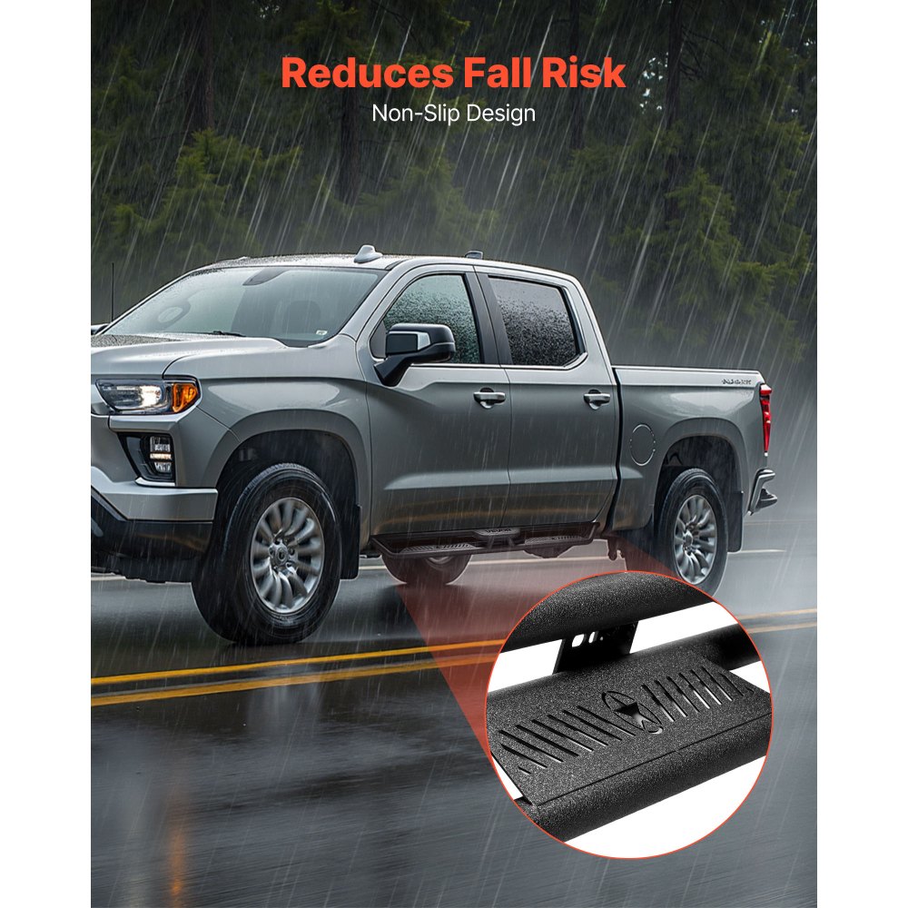 VEVOR Running Boards, 6 Inches Side Steps Compatible with 2019-2025 Chevy Silverado/GMC Sierra 1500 Crew Cab, 2020-2025 Chevy Silverado/GMC Sierra 2500HD 3500HD Crew Cab, Black Carbon Steel Nerf Bars