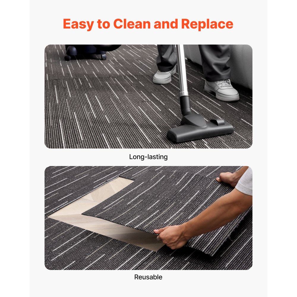 VEVOR Carpet Tiles Reusable 610x610 mm, 24 PCS Modular Carpet Square Rug, Commercial Floor Soft Padded for Seamless Cover 8.9㎡, Easy DIY Replacement for Living Room Bedroom Office Indoor, Gray