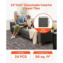 Carpet Tiles Reusable 24x24 inch 24 PCS Modular Rug Soft Padded Gray Brown