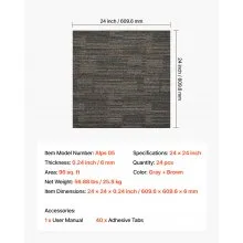 Carpet Tiles Reusable 24x24 inch 24 PCS Modular Rug Soft Padded Gray Brown