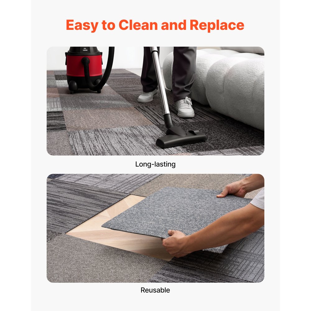 VEVOR Carpet Tiles Reusable 20x20 inch, 24 PCS Modular Carpet Square Rug, Commercial Floor Soft Padded for Seamless Cover 66.6sq.ft, Easy DIY Replacement for Living Room Bedroom Indoor,Multicolor