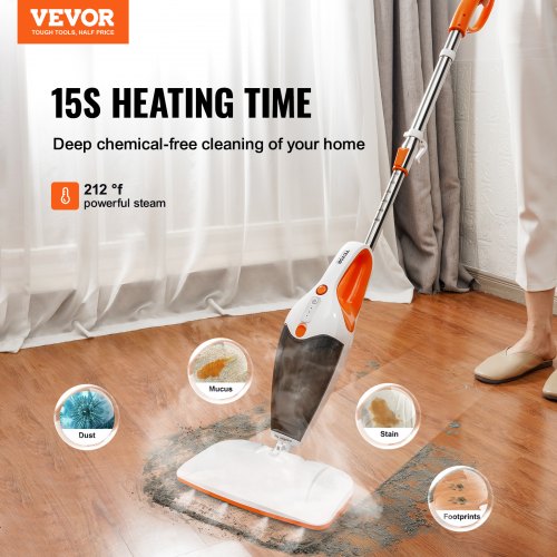 VEVOR Steam Mop, 5-in-1 Hard Wood Floor Cleaner with 4 Replaceable Brush Heads, for Various Hard Floors, Like Ceramic, Granite, Marble, Linoleum, Natural Floor Mop with 2 pcs Machine Washable Pads