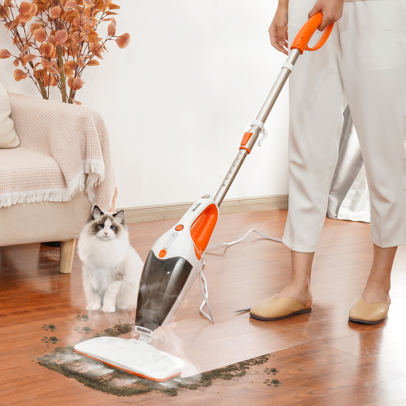 VEVOR Steam Mop, 5-in-1 Hard Wood Floor Cleaner with 4 Replaceable Brush Heads, for Various Hard Floors, Like Ceramic, Granite, Marble, Linoleum, Natural Floor Mop with 2 pcs Machine Washable Pads