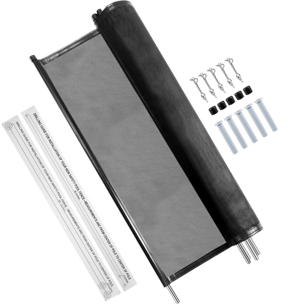 VEVOR pool fence with installation kit and components.