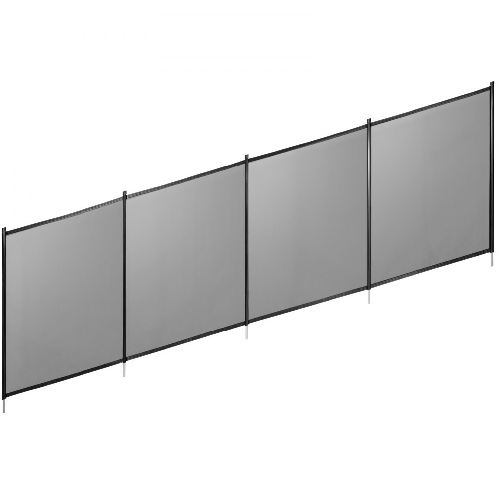 VEVOR pool fence in black mesh with four panels and aluminum poles.