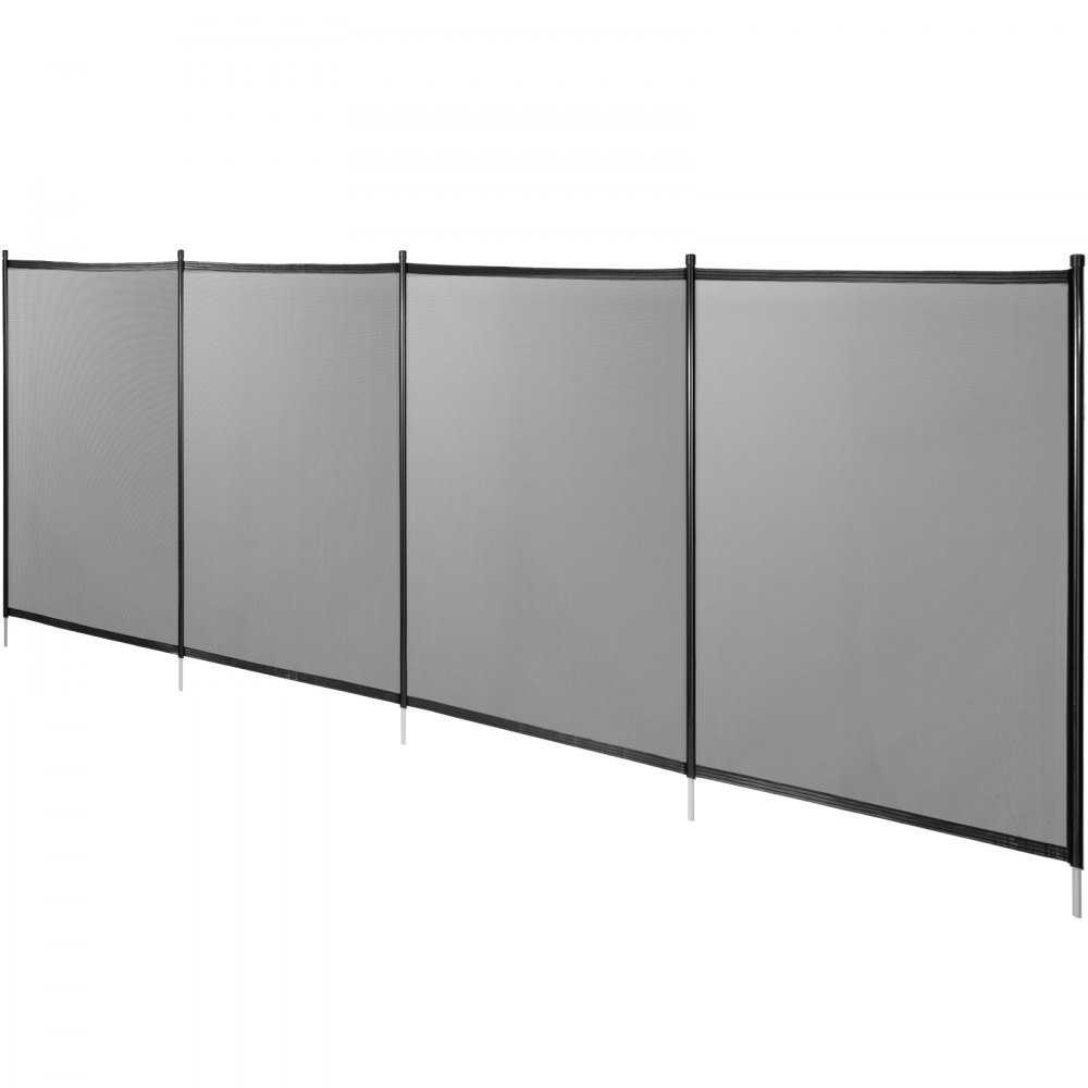 VEVOR pool fence in black mesh with sturdy vertical supports.