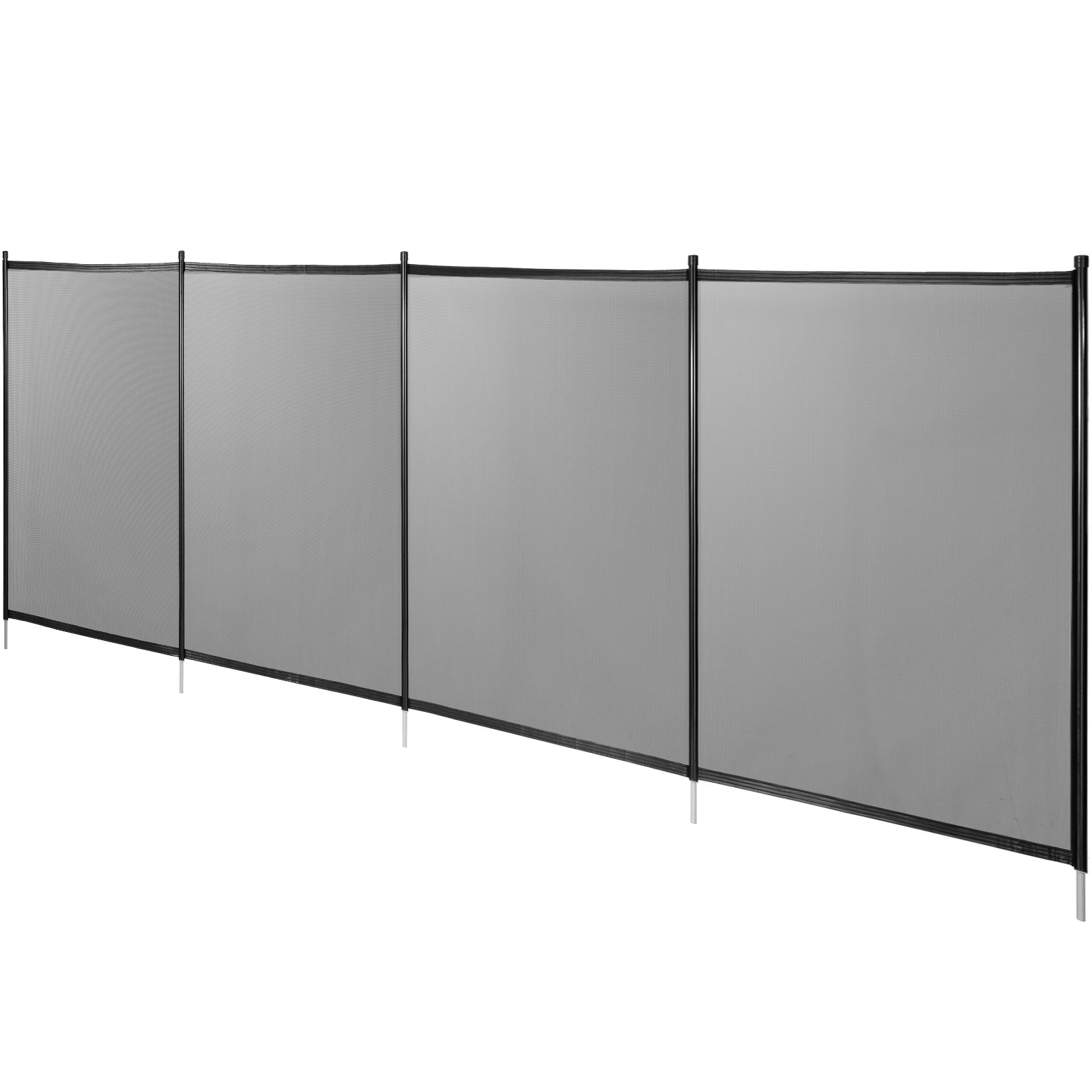 VEVOR pool fence in black mesh with sturdy vertical supports.