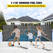 VEVOR Pool Fencing Mesh, 4 x 96 ft Swimming Pool Fence, 1000D PVC Mesh Fabric Removable Pool Fence, Pool Fence for Inground Pools with Aluminum Poles and Stainless Steel Tubes for Security and Privacy