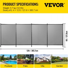 VEVOR Swimming Pool Fence, 4*12FT Pool Safety Fence for Inground Pools, Removable Pool Fence DIY by Life Saver Fencing Section Kit, Outdoor Mesh Pool Fence for Child Safety, Easy Installation, Black