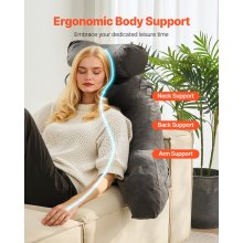 VEVOR Reading Pillow, Large Bed Pillow with Removable Headrest, Back Pillow with 3 Pockets, Shredded Memory Foam and Washable Short Velvet Cloth, Side with Handles for Reading, Gaming, Resting, Grey