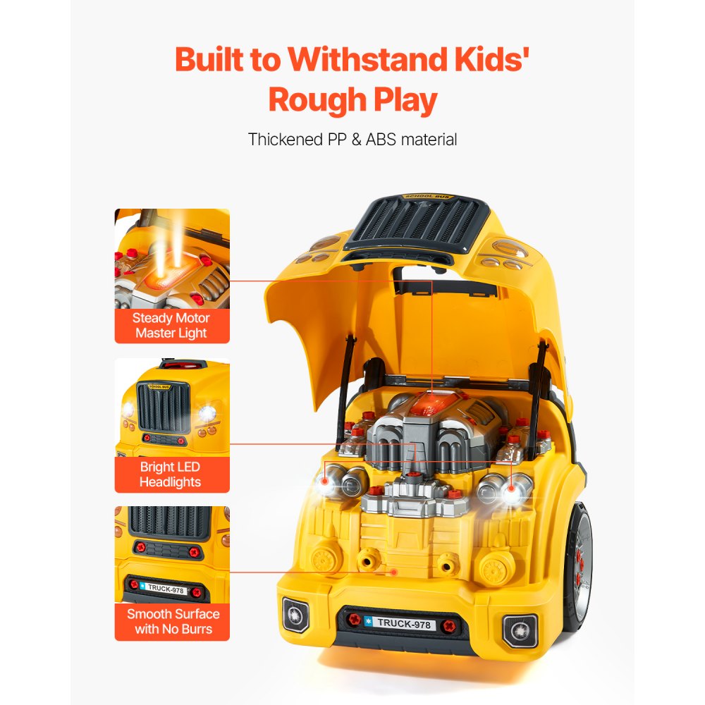 VEVOR Engine Toy, 60 Pieces, Kids Mechanic Car Repair Set with Removable Parts, Lights and Sounds, Steering Wheel and Horn, Kids Mechanic Workshop Set for Toddler Ages 3 Years and Up, Yellow