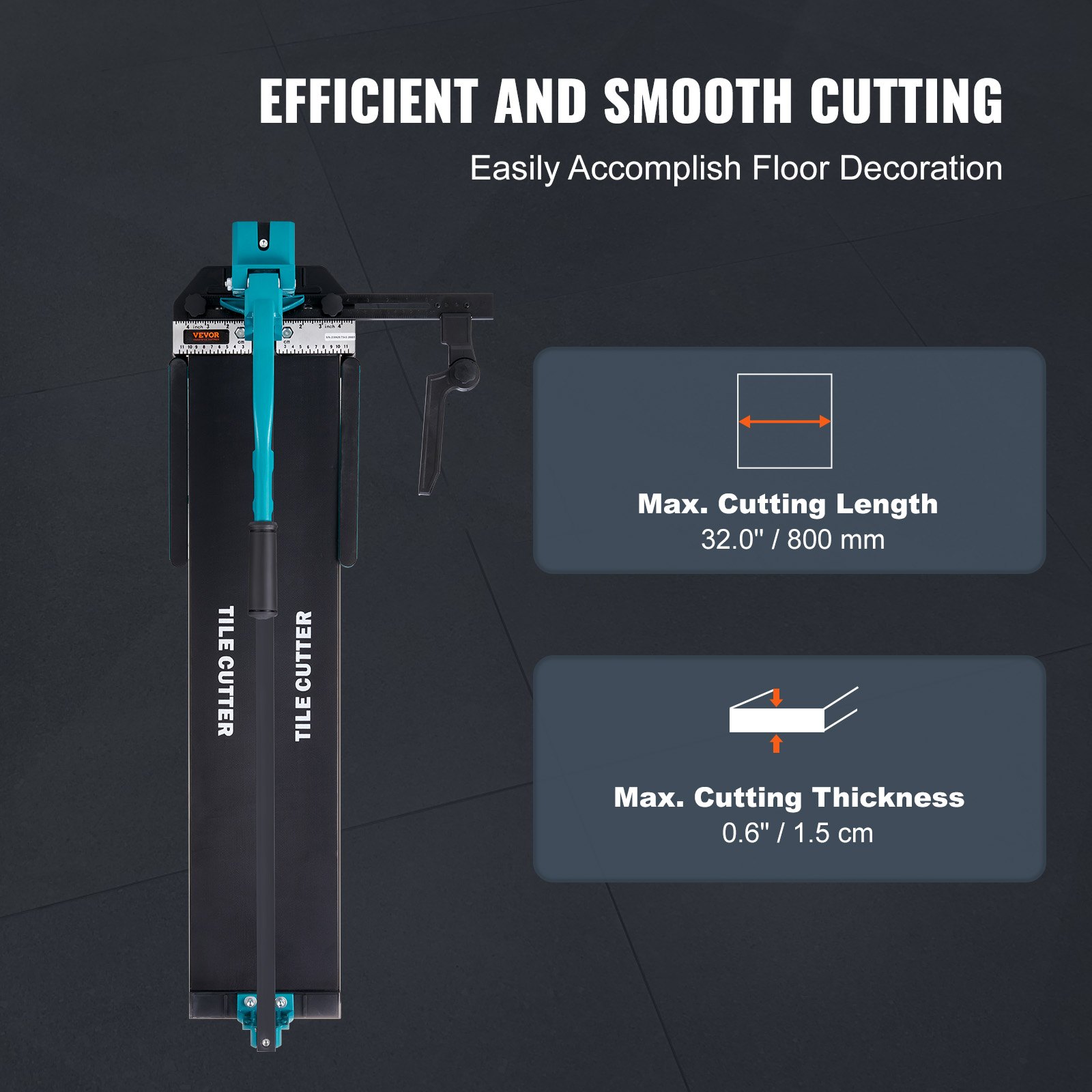 VEVOR Manual Tile Cutter, 800mm, Porcelain Ceramic Tile Cutter with Tungsten Carbide Cutting Wheel, Infrared Positioning, Anti-Skid Feet, Durable Rails for professional installers or beginners