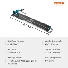 VEVOR Manual Tile Cutter, 48 inch, Porcelain Ceramic Tile Cutter with Tungsten Carbide Cutting Wheel, Infrared Positioning, Anti-Skid Feet, Durable Rails for professional installers or beginners