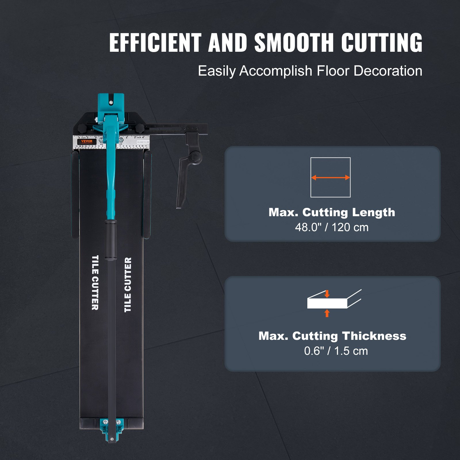 VEVOR Manual Tile Cutter, 1200mm, Porcelain Ceramic Tile Cutter with Tungsten Carbide Cutting Wheel, Infrared Positioning, Anti-Skid Feet, Durable Rails for professional installers or beginners