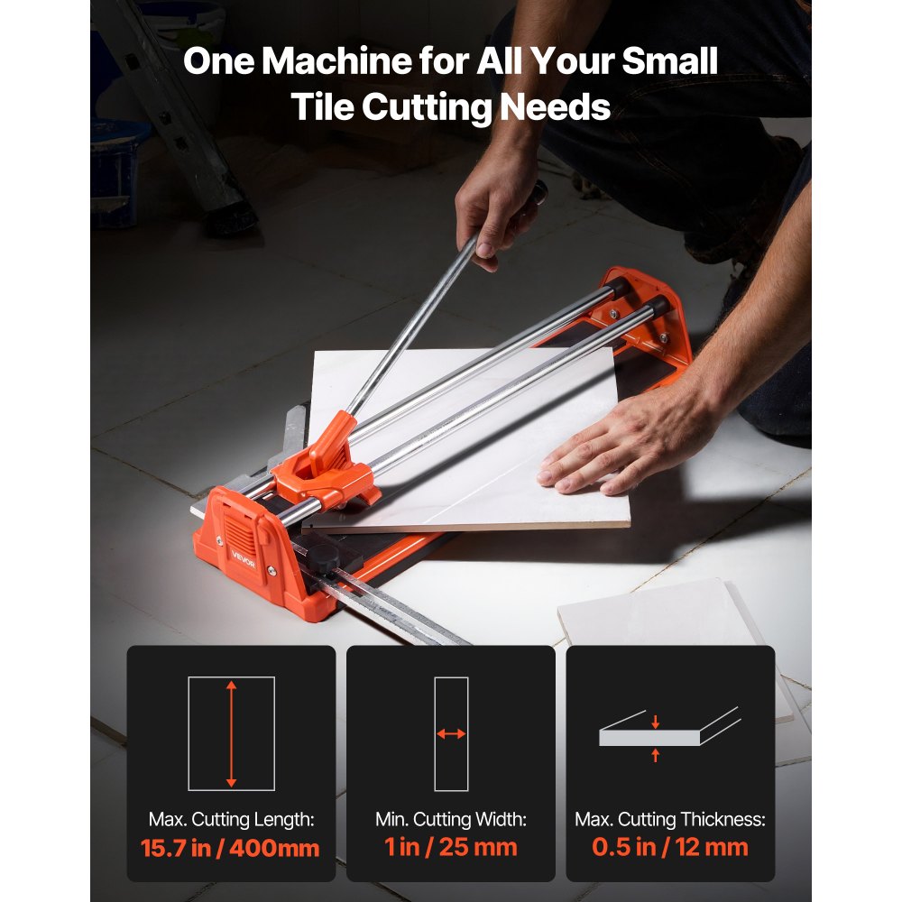VEVOR 430mm Manual Tile Cutter for Wall & Polished Tiles,Double Rails for Precise Cutting, Tungsten Carbide Wheel,Non-Slip Handle,Anti-Displacement Pressure Rod,Precise Cuts for Pros & Beginners