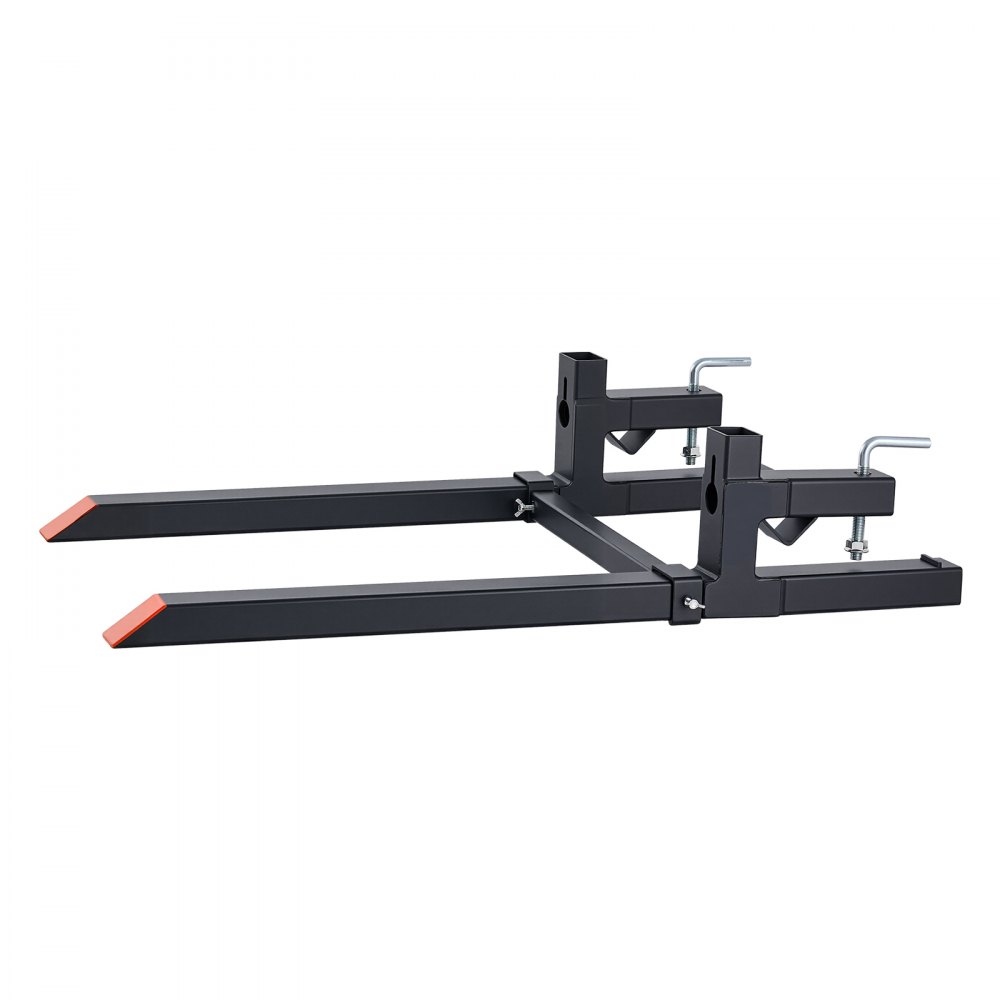 VEVOR Pallet Forks 907 kg Clamp-On Pallet Forks 109 cm Length Orange Tips, for Tractor Attachments, Skid Steer & Loader Bucket, Adjustable Stabilizer Bar, Heavy-Duty Reinforced Tractor Bucket Fork