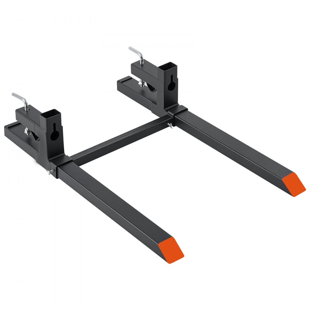 VEVOR Pallet Forks 907 kg Clamp-On Pallet Forks 109 cm Length Orange Tips, for Tractor Attachments, Skid Steer & Loader Bucket, Adjustable Stabilizer Bar, Heavy-Duty Reinforced Tractor Bucket Fork